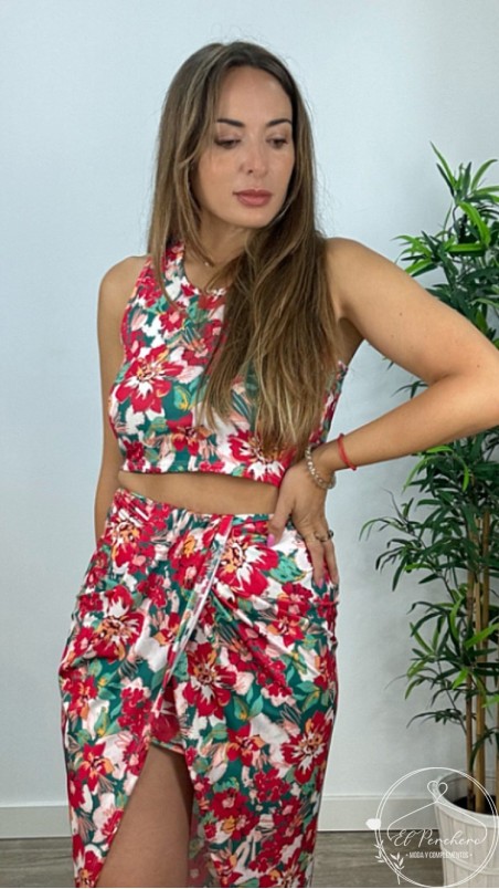 Conjunto Top y falda cruzada estampados